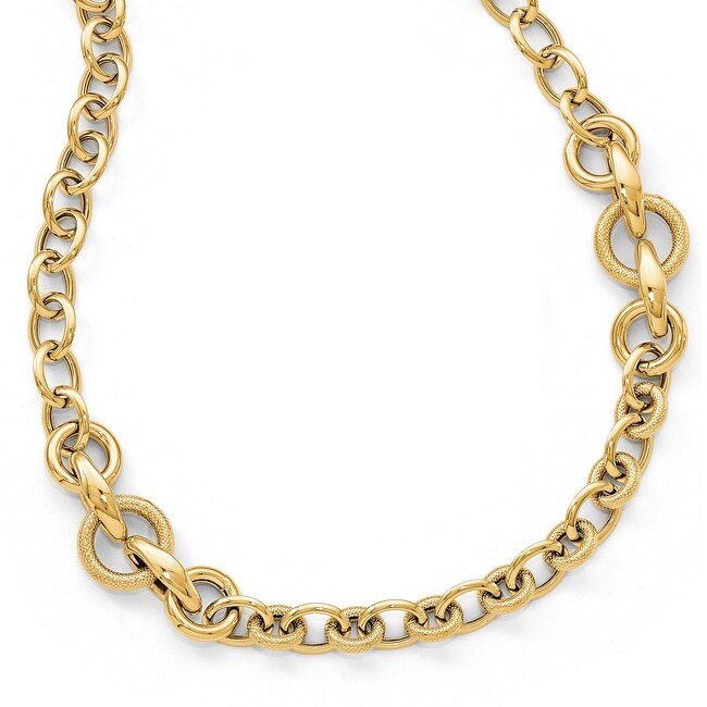 Italian 14k Gold Polished Textured Fancy Link Necklace - 18 inches
